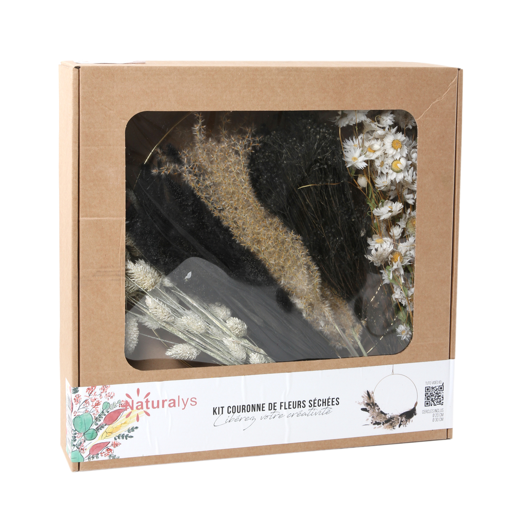 Kit Diy Fleurs séchées - Cercle Noir Blanc