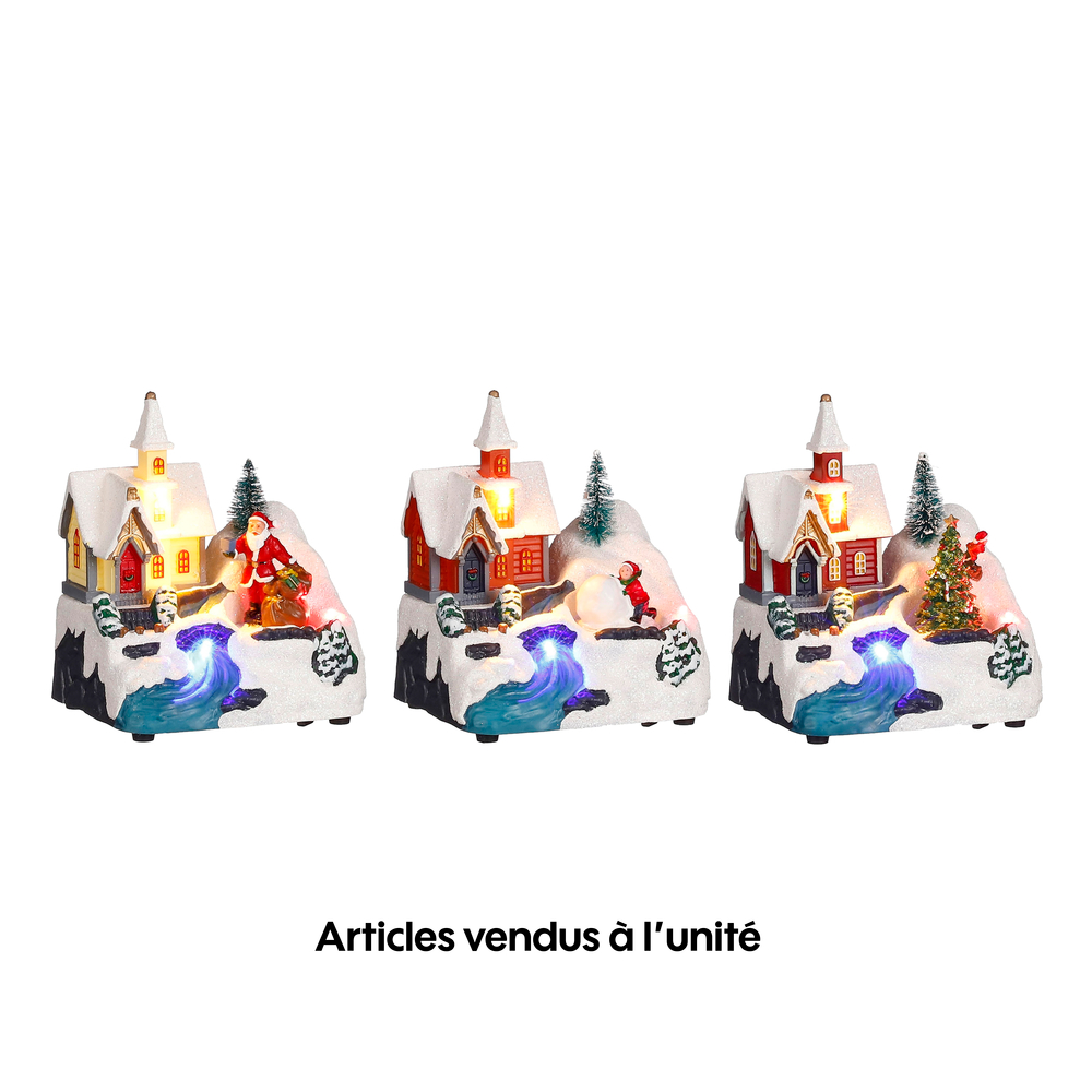 Scene hiver eglise sur piles 3xaaa l11,5xl9,5xh14cm