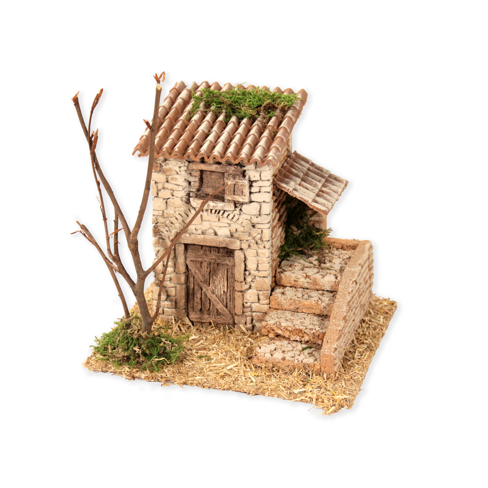 Décor pour crèche de Noël Maison rustique en pierre avec escalier