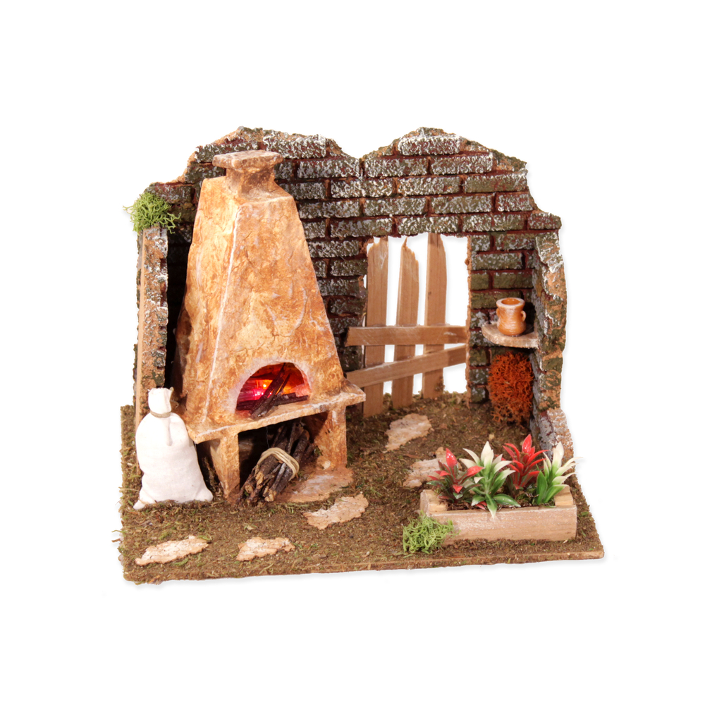 Décor pour crèche de Noël Four au foyer ardent à LED 3,5V 20x16x16cm