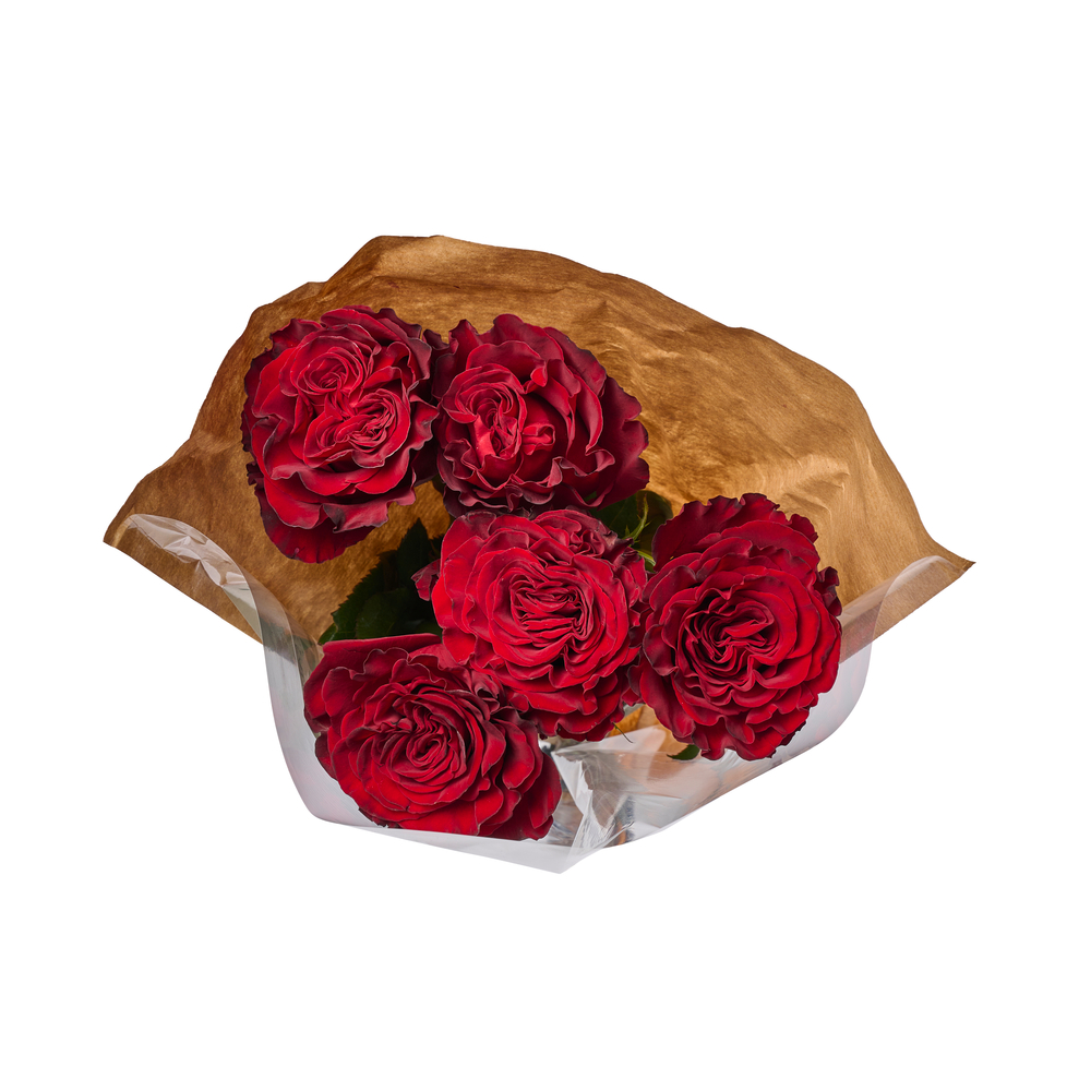 Botte de 5 roses Hearts rouges H.50cm