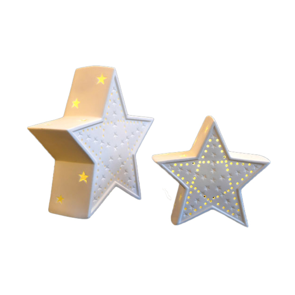 Étoile de Noël en porcelaine illuminée avec LED L 12.0 l 5.0 H 12.0cm