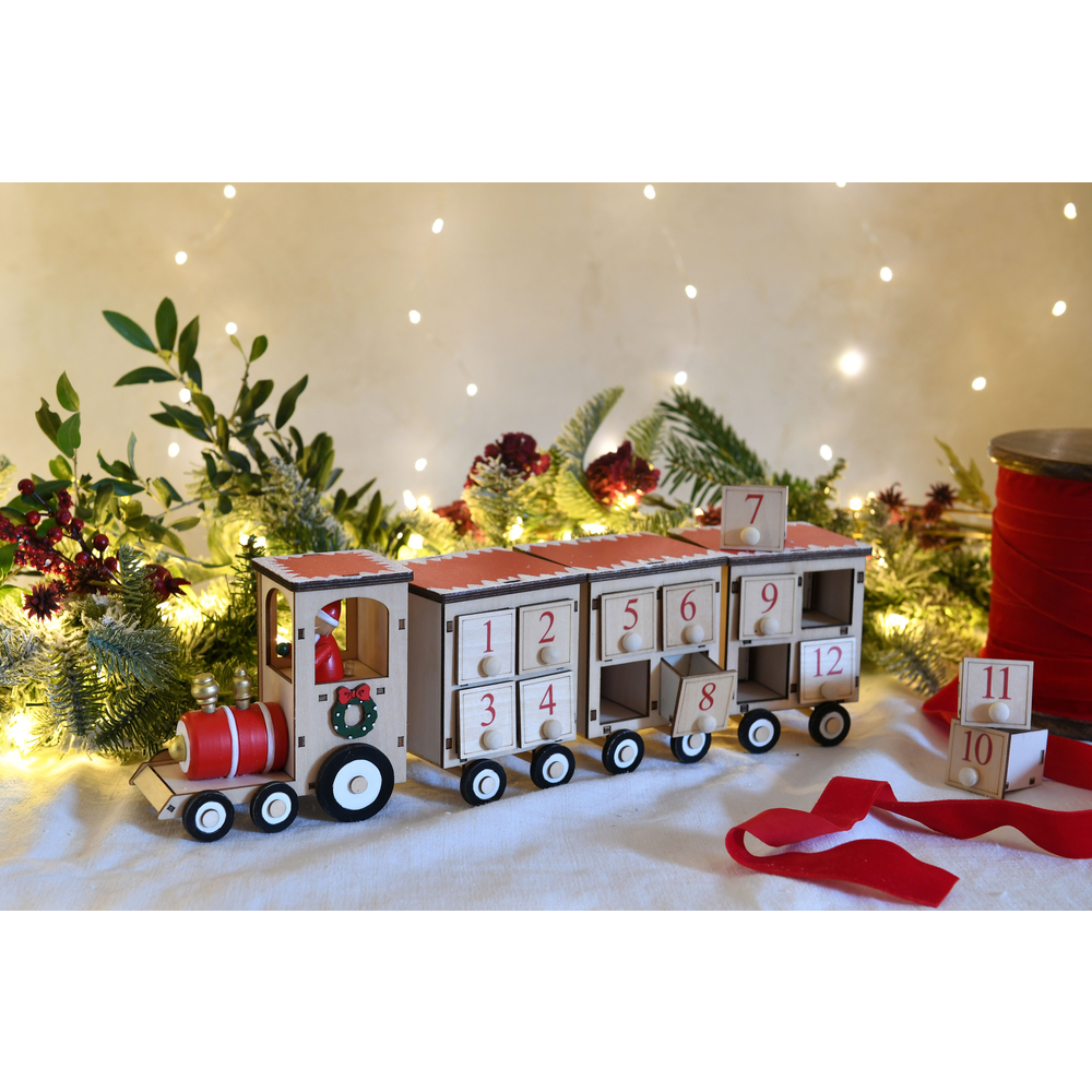 Petit train Calendrier de l'avent en bois illuminé par LED L 40.0cm