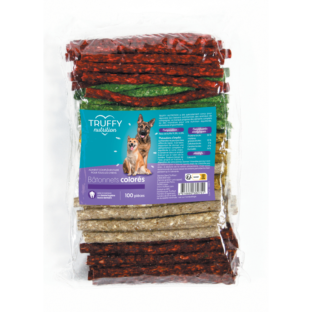 Bâtonnets colorés pour chien Truffy nutrition x100 pièces