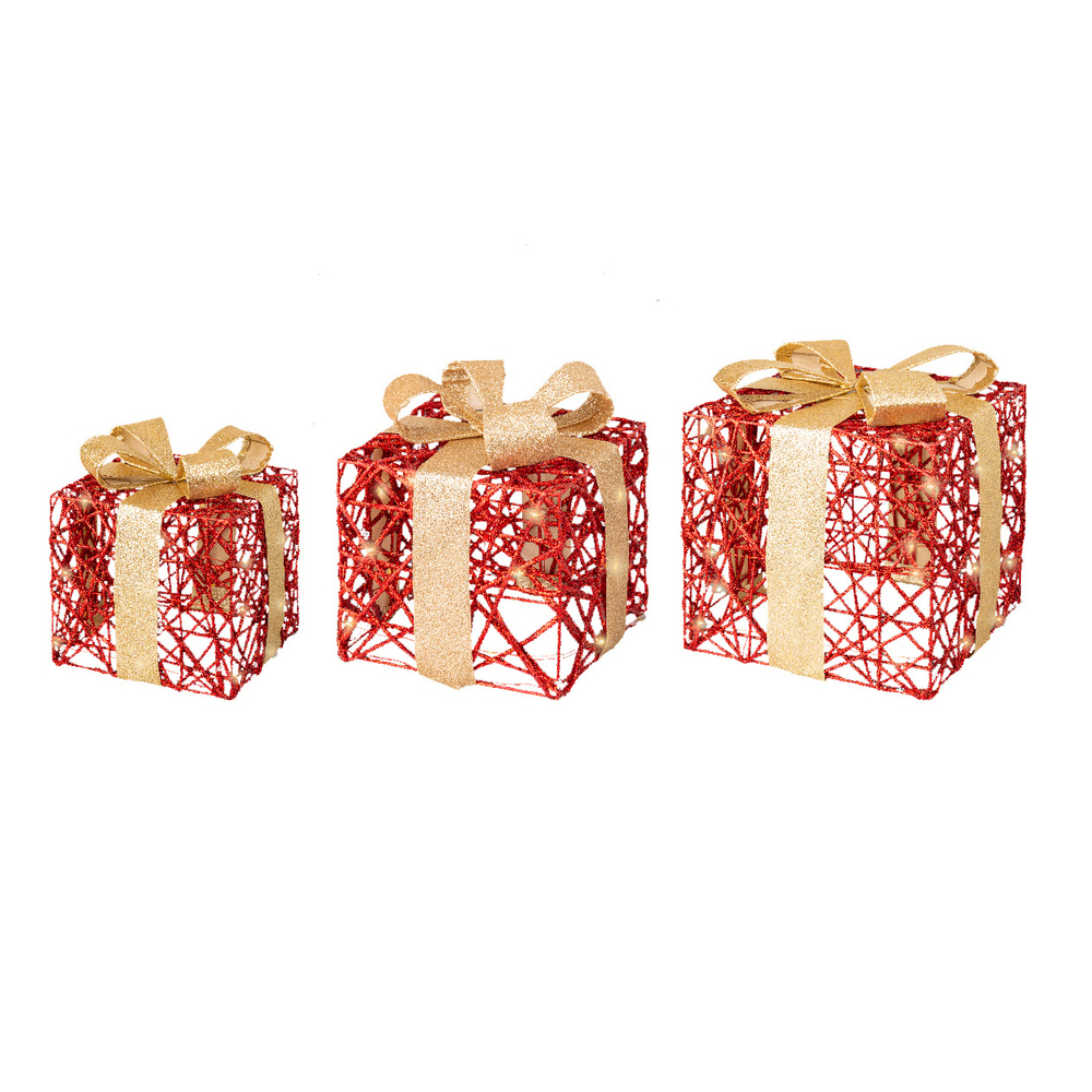 Déco de Noël d'intérieur Boîte de cadeaux LED blanches sur pile rouge