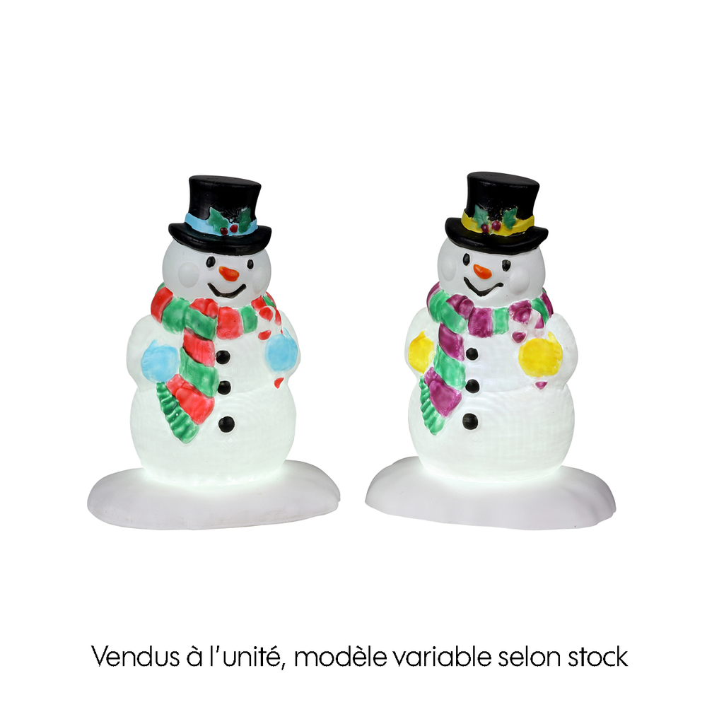 Bonhomme de neige coiffé d'un chapeau de houx sur pile H.7,3cm