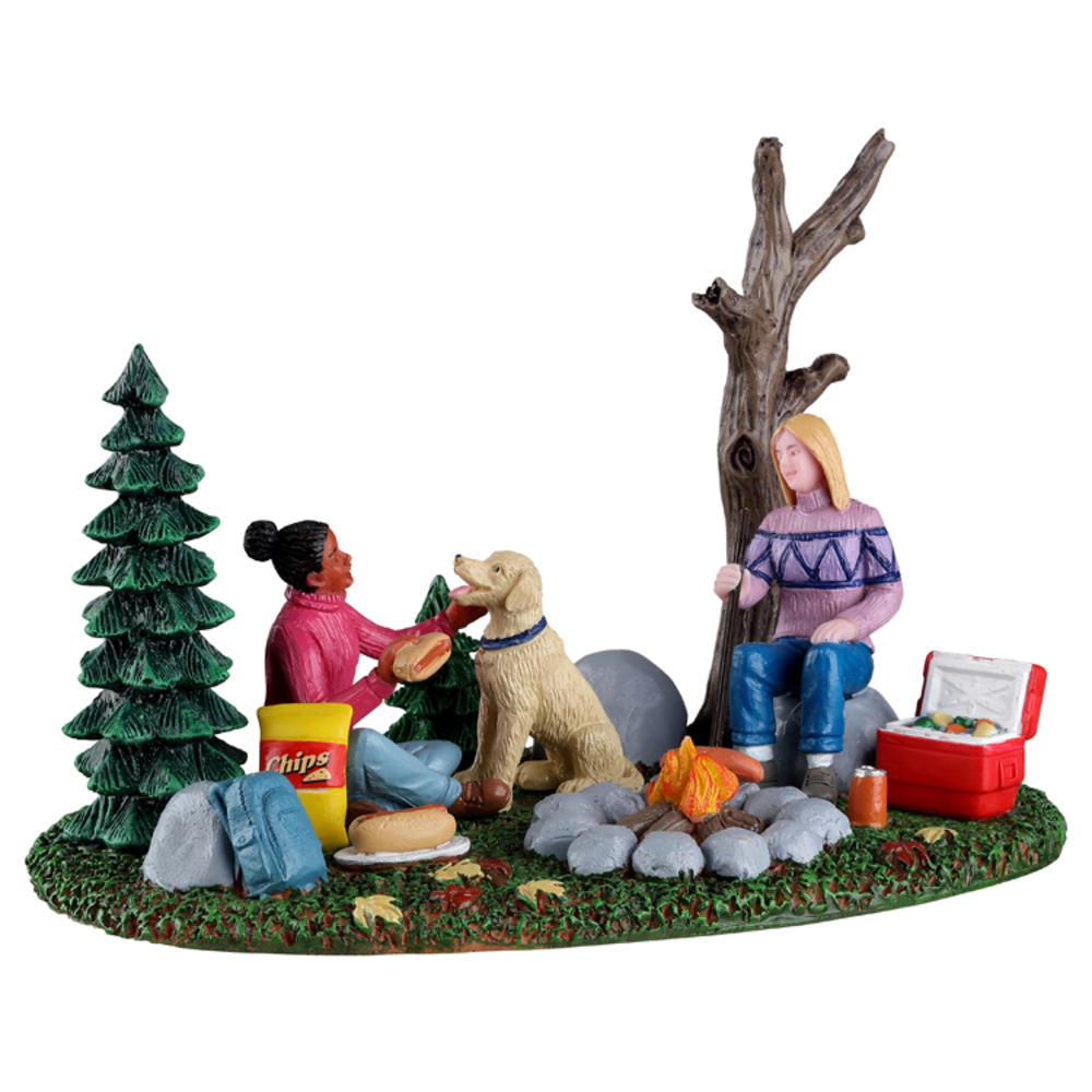 Vacances en camping d'automne, scène miniature de village de Noël