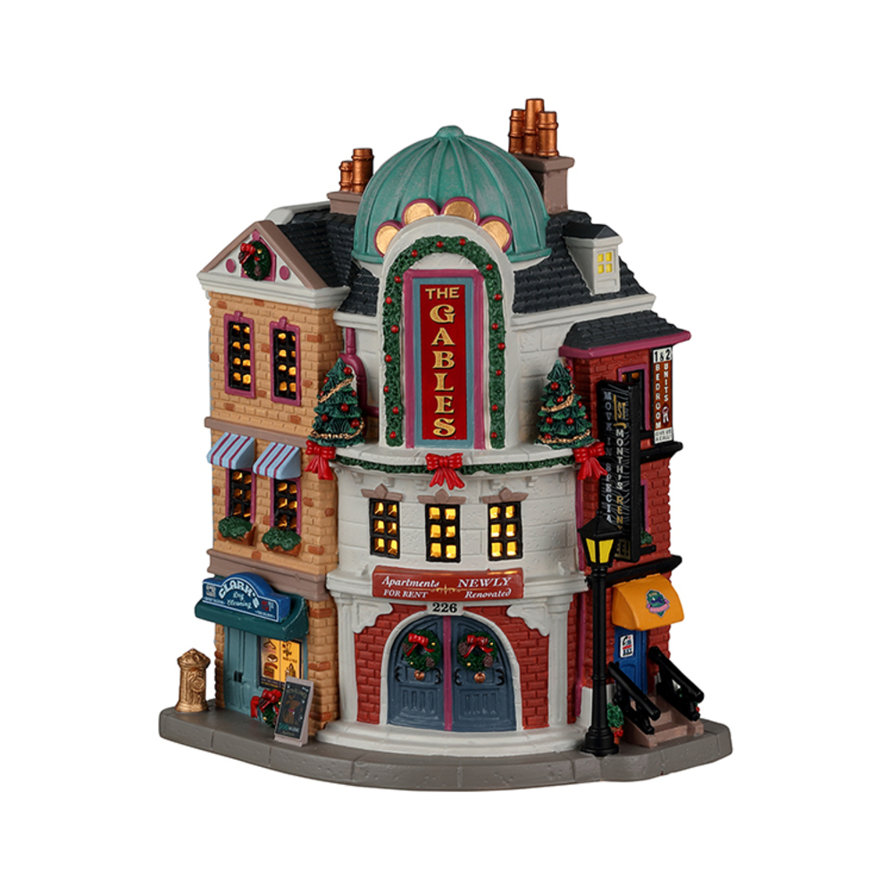 Maison des appartements aux pignons éclairée L 12.0 l 19.0 H 21.0cm