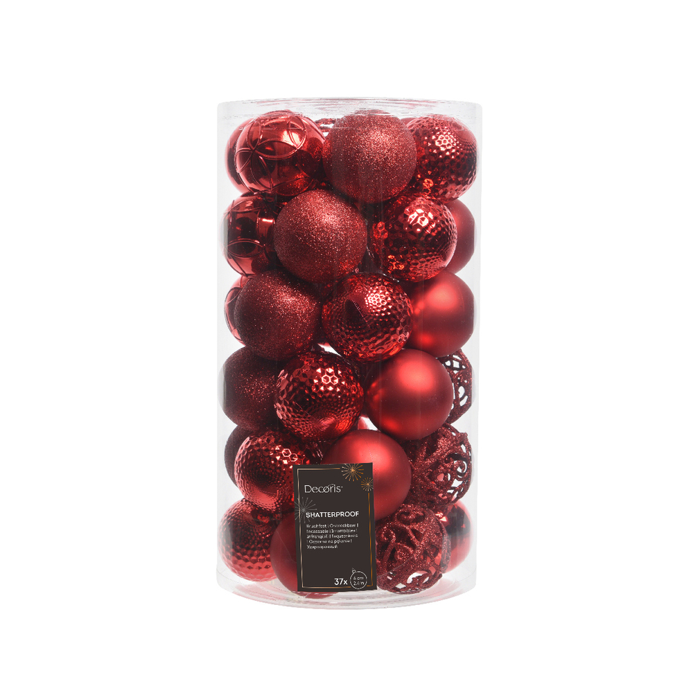 Assortiment 37 boules de Noël, coloris rouge - D.6cm