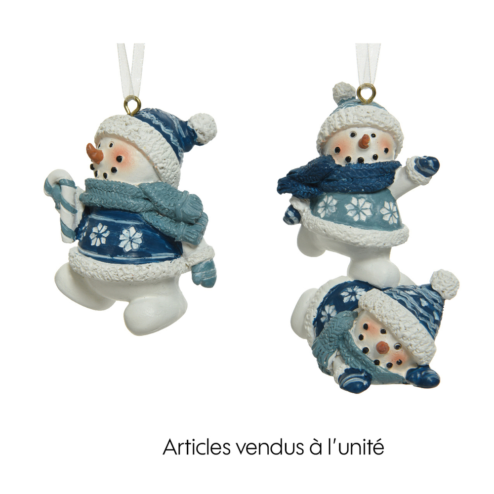 Suspension de Noël bonhomme de neige blanc/ bleu