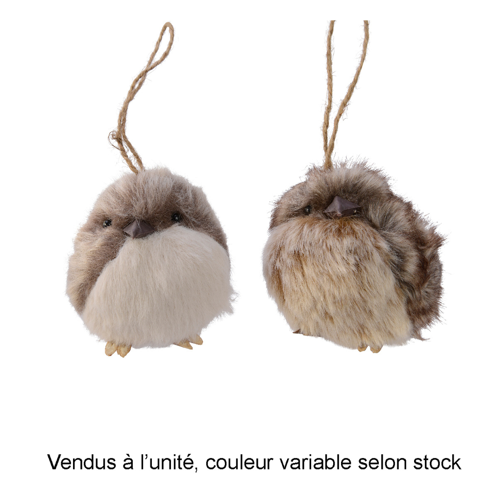 Suspension pour sapin de Noël en polyester Oiseau avec fourrure 7cm