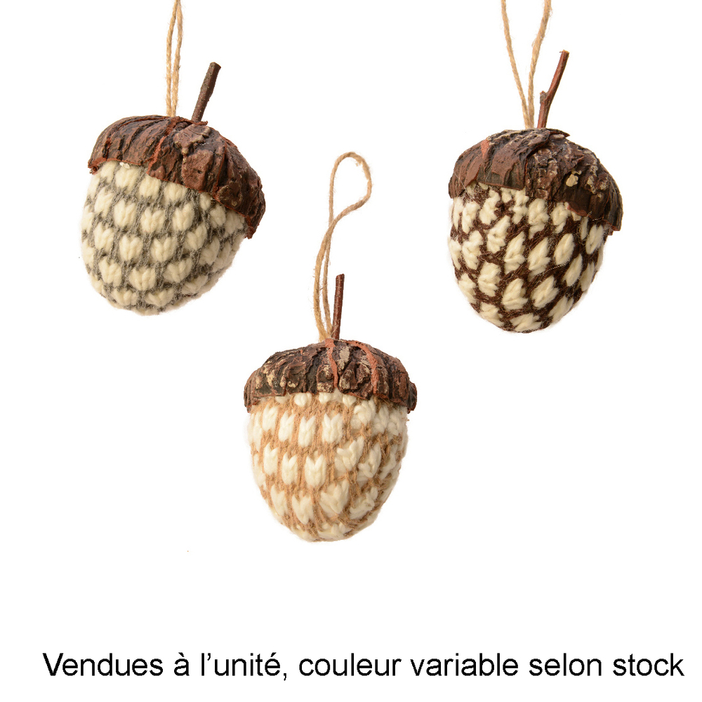 Suspension de Noël en polyrésine : gland, coloris brun - H.8cm