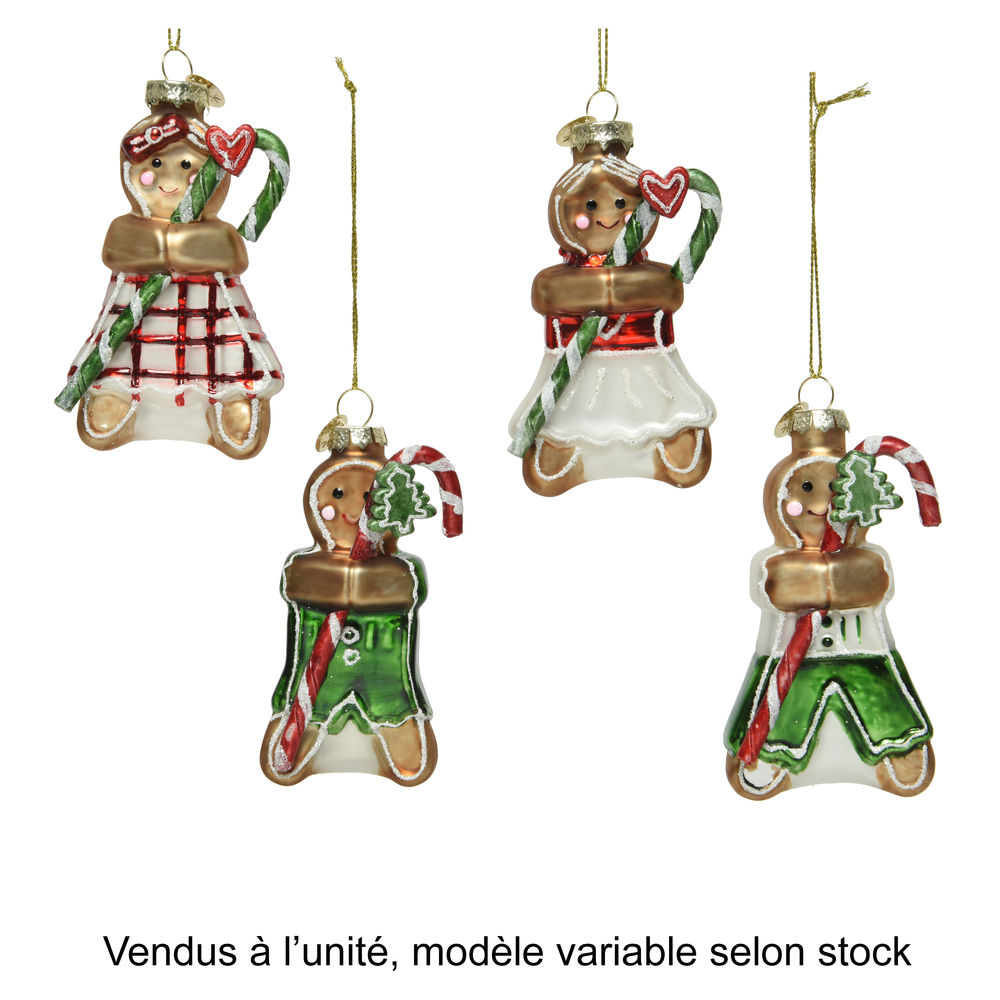 Suspension de Noël : pain d'épices en verre avec paillettes - H.11cm