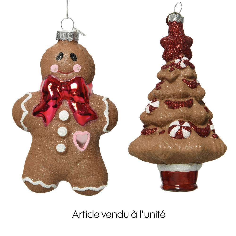 Suspension pour sapin : Figurine de Noël en verre, coloris brun H.12cm