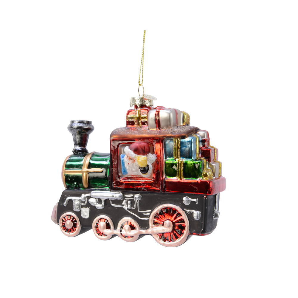 Suspension de Noël en verre : train et cadeaux multicolore - H.11,5cm