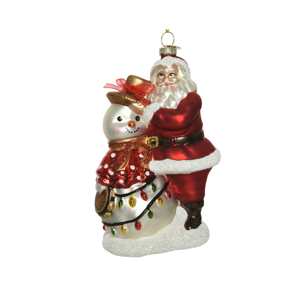 Suspension Sapin en verre Père Noël Bonhomme de neige rouge H.16cm