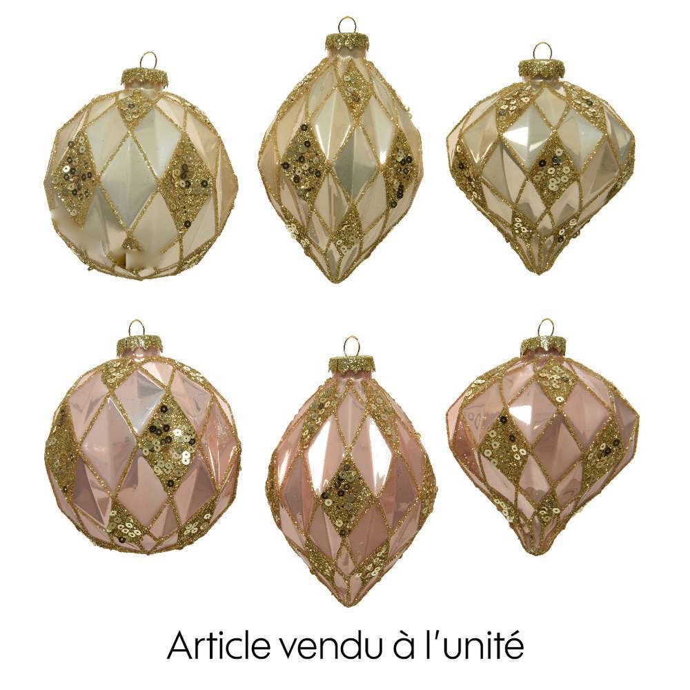 Boule de Noël en verre Forme géométrique paillettée coloris Or D.8cm