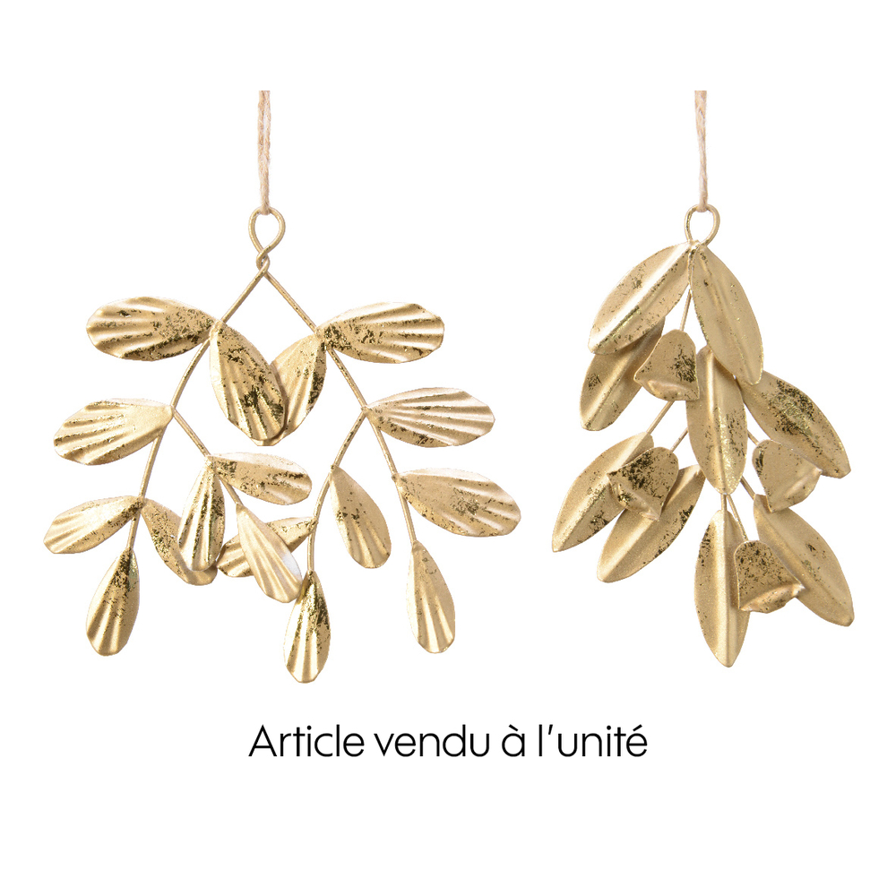 Suspension pour sapin de Noël Feuille en fer doré H.13cm