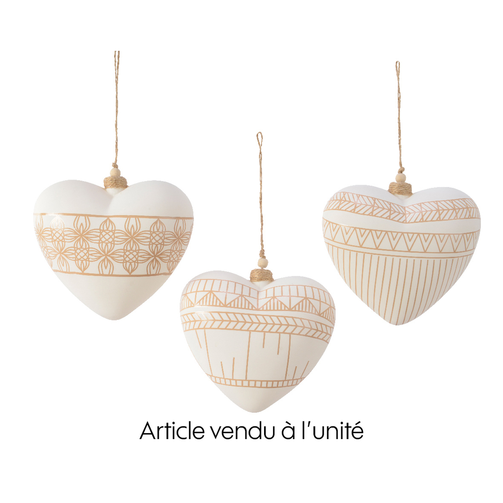 Suspension pour sapin de Noël Cœur praline en bois blanc H.15cm