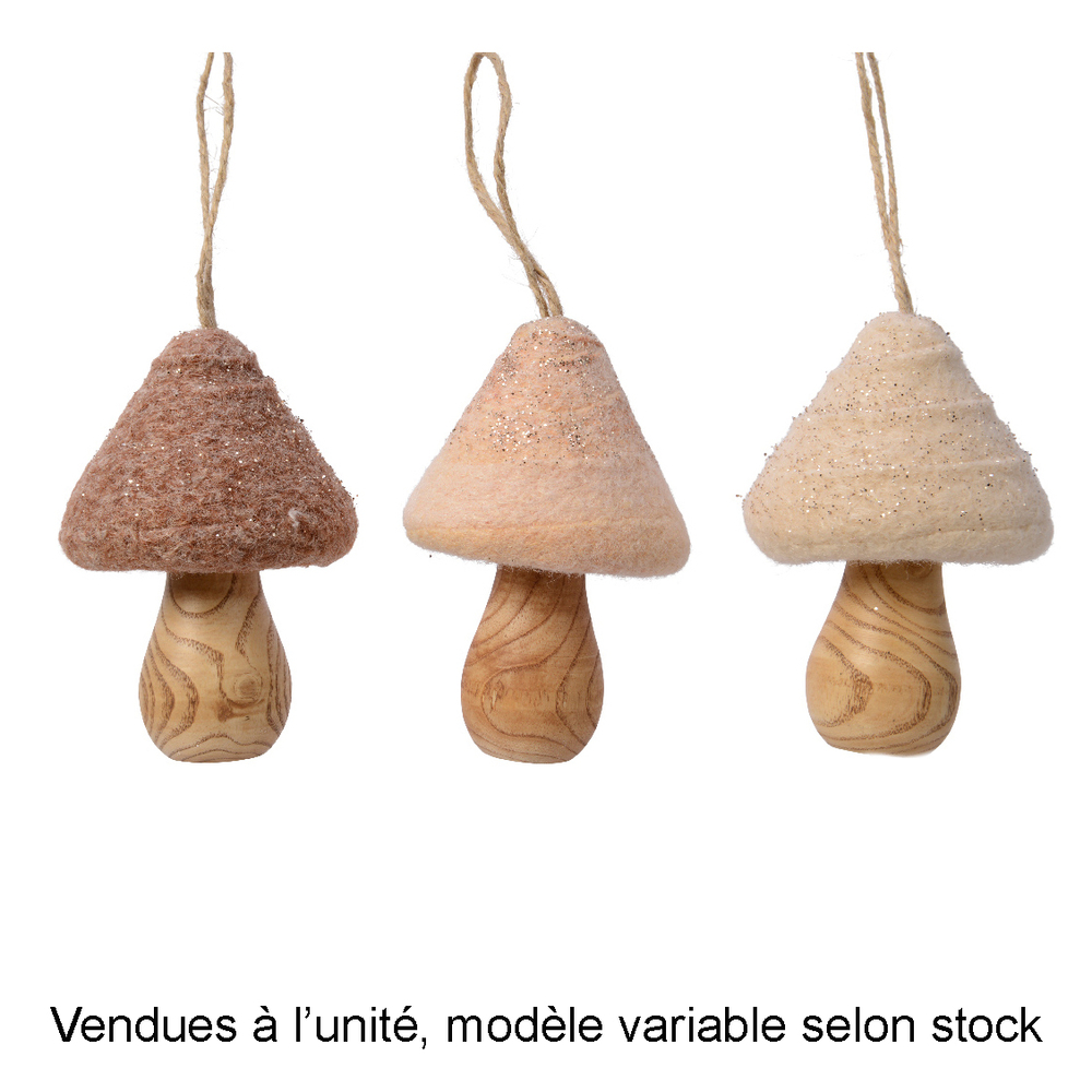 Suspension de Noël en laine : champignon, coloris variables - H.10cm
