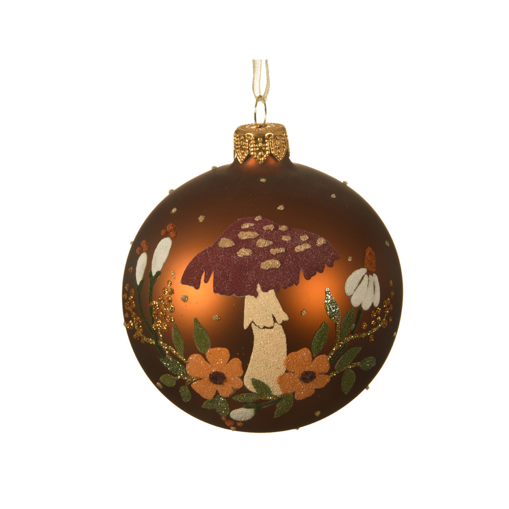 Boule de Noël en verre cuivré et champignon D.8cm