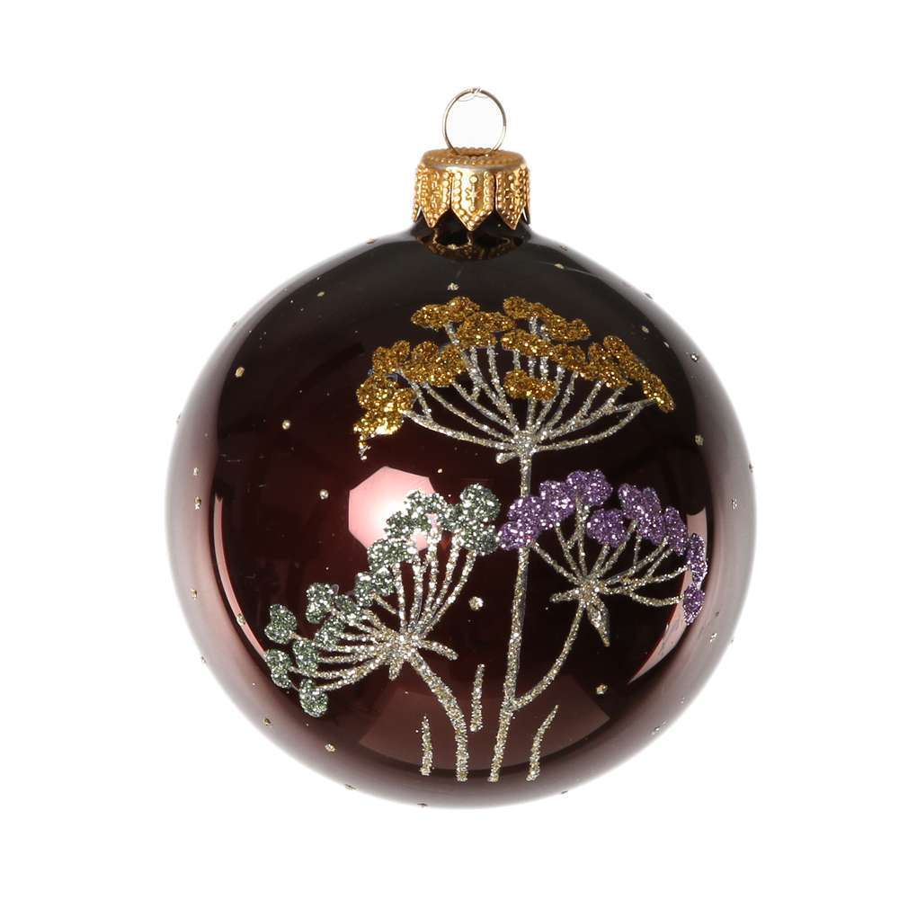 Boule de noël en verre avec fleurs dorées D8cm