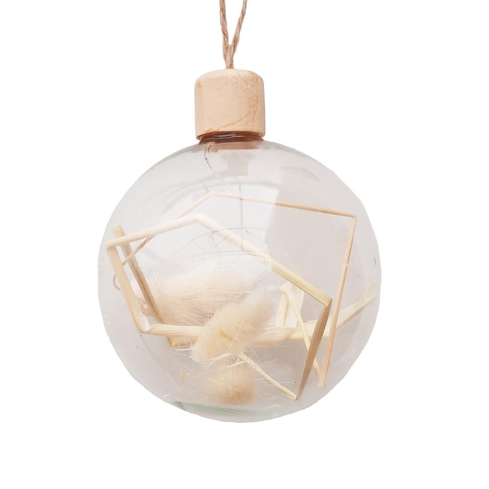 Boule de Noël en verre : herbes séchées - D.8cm