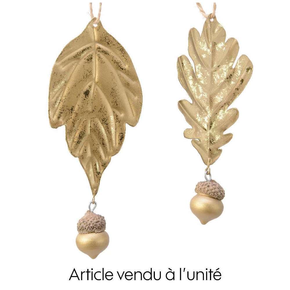 Suspension pour sapin de Noël Feuille et gland Or H.2,5cm