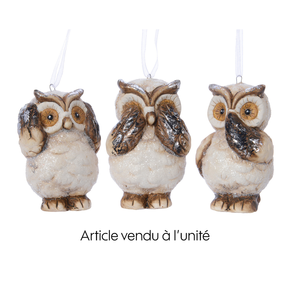 Suspension pour sapin de Noël Chouette naturelle H.7,5cm