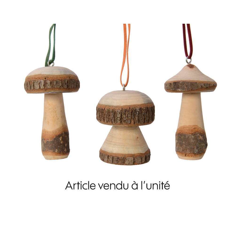 Suspension pour sapin de Noël Champignon en bois naturel H.8,5 cm
