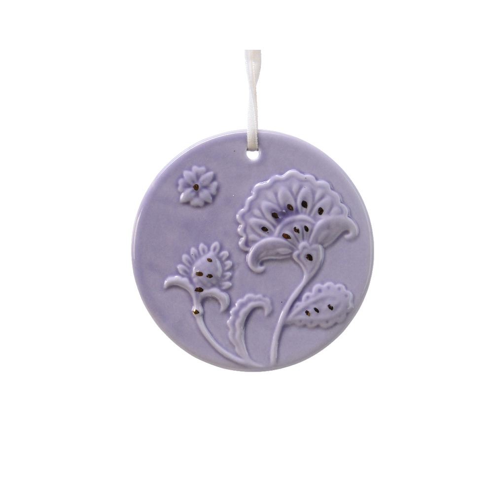 Suspension pour sapin de Noël Médaille en porcelaine mauve 7cm
