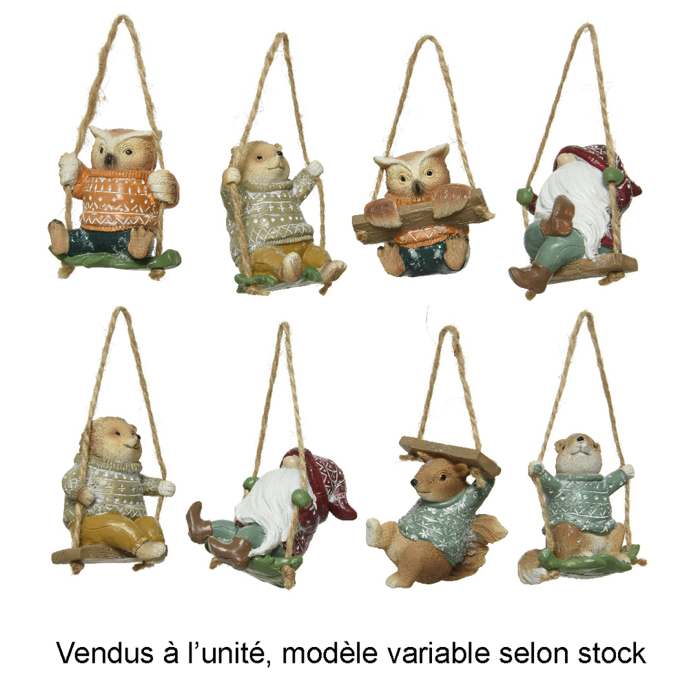 Suspension pour sapin de Noël Animal sur balançoire multicolore 7cm