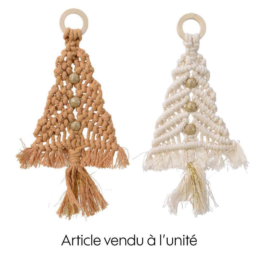 Suspension pour sapin de Noël Sapin brodé blanc ou ocre 20cm