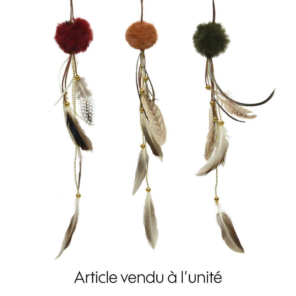 Suspension pour sapin de Noël Pompon et plumes multicolores 28cm