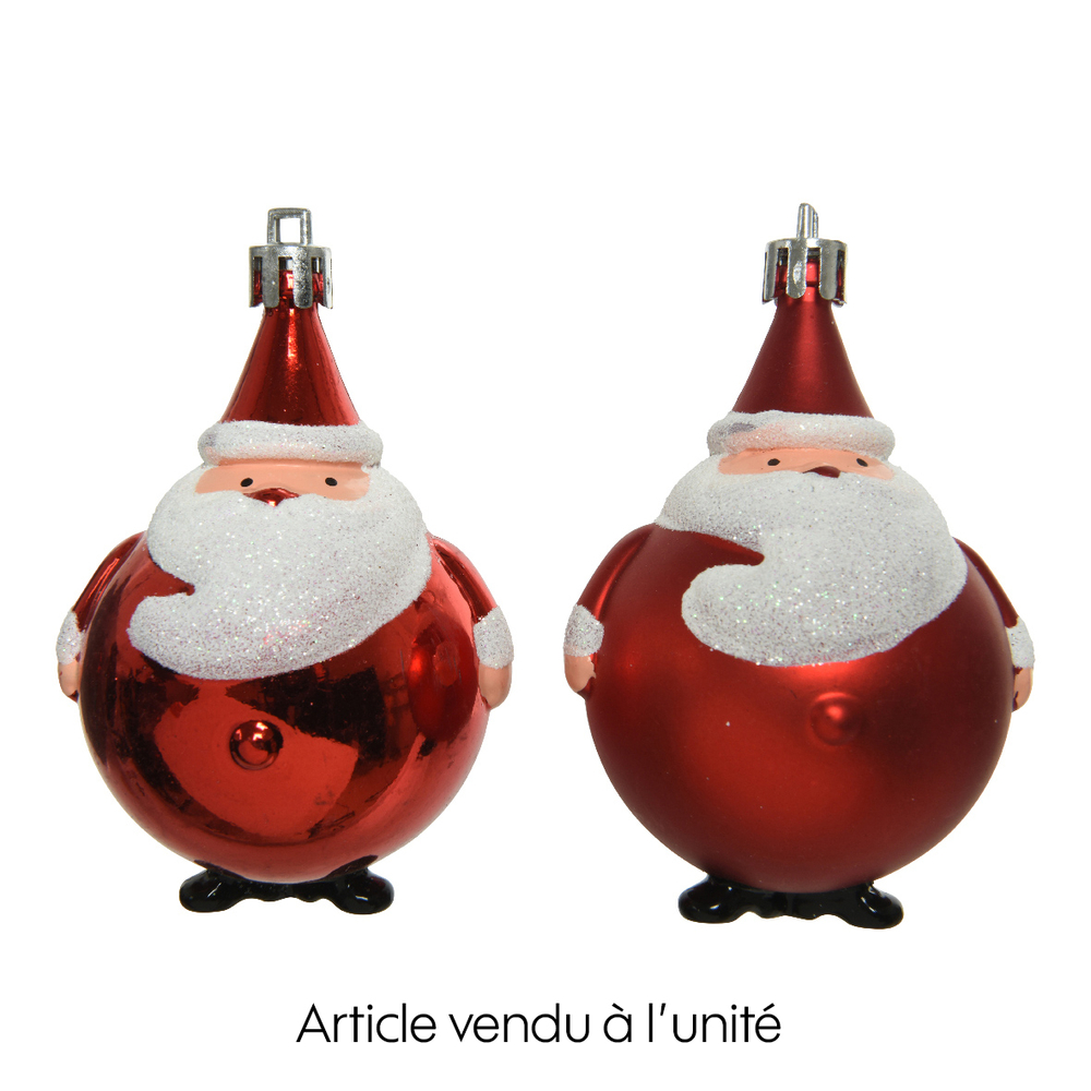 Suspension père noel plastique paillettes 8,50 cm rouge