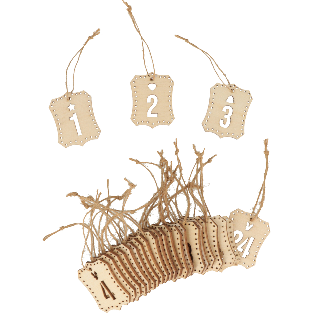 Set de 24 étiquettes Chiffres à suspendre pour calendrier de l'avent.