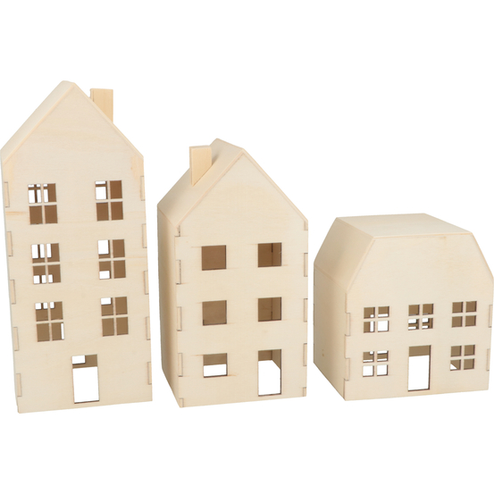 Set 3 maisons fermées en bois à décorer.