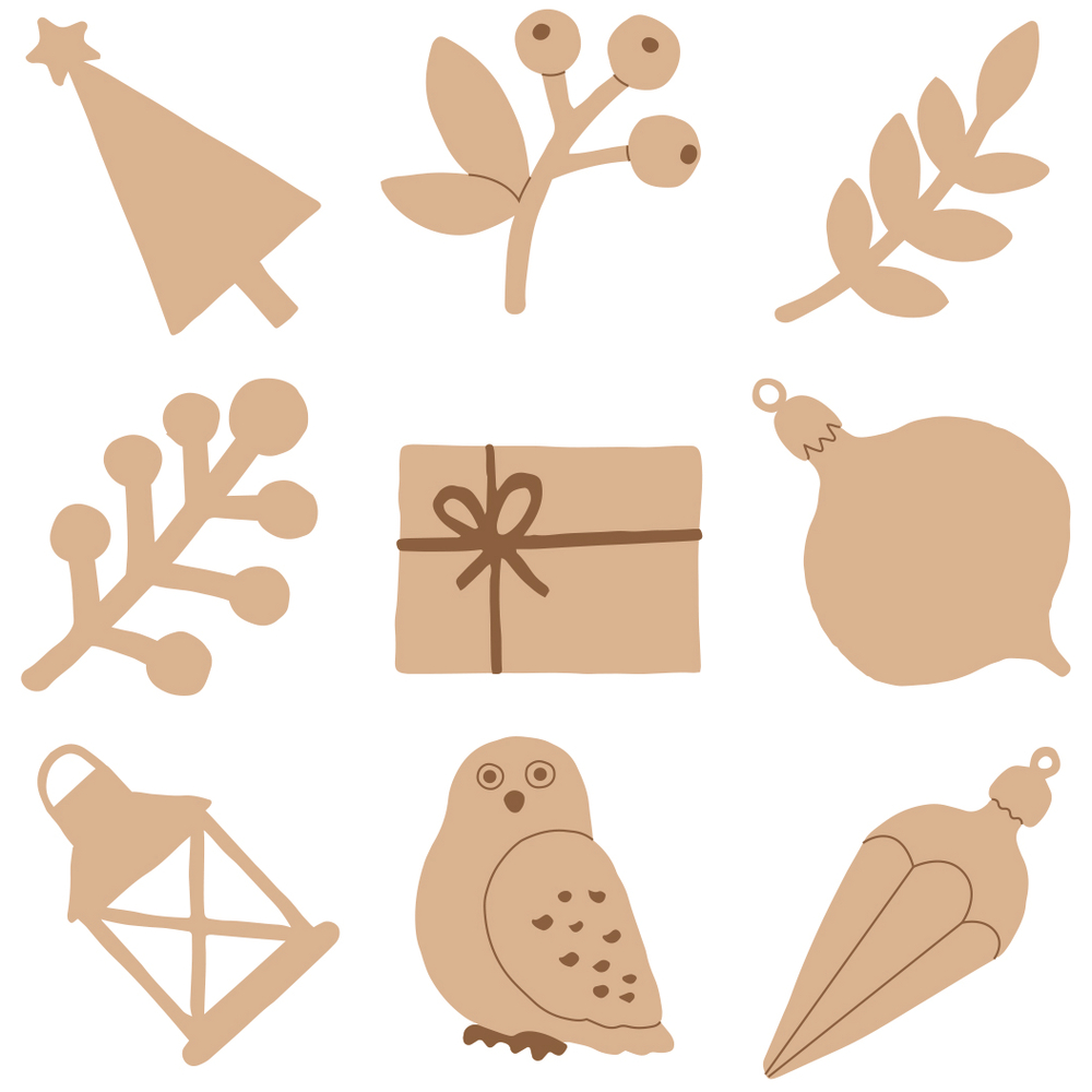 Set de 27 mini-silhouettes en bois Woodsy Christmas