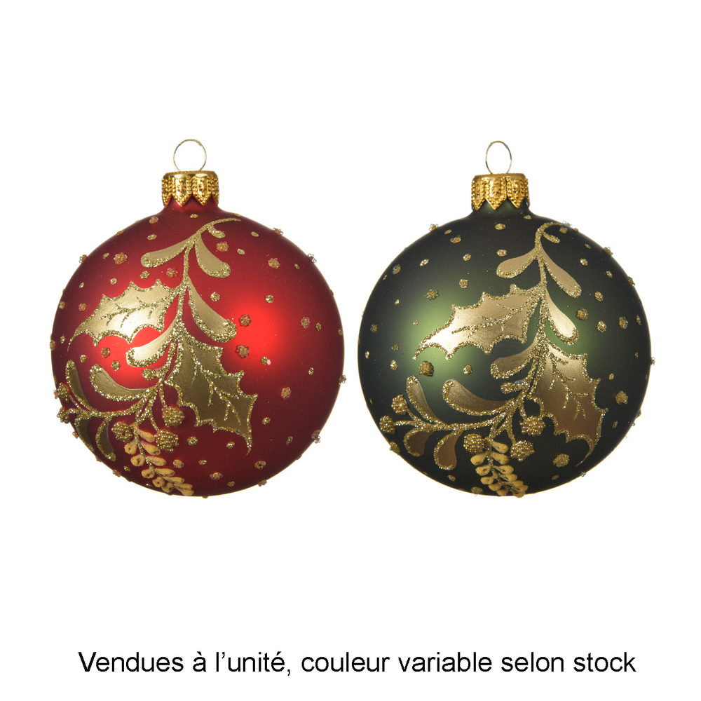 Boule de Noël en verre : baies de houx, coloris variables - D.8cm