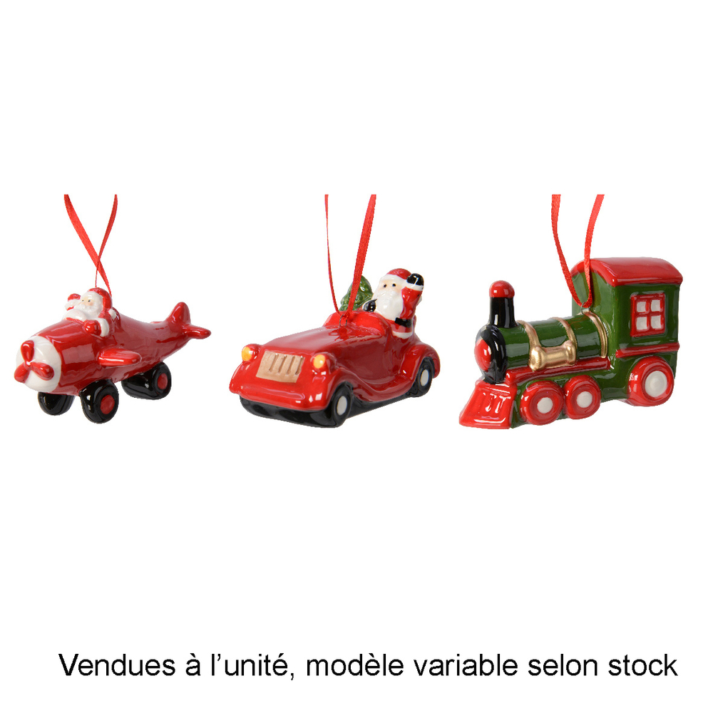 Suspension pour sapin : le père Noël voyage, modèles variables - H.6cm