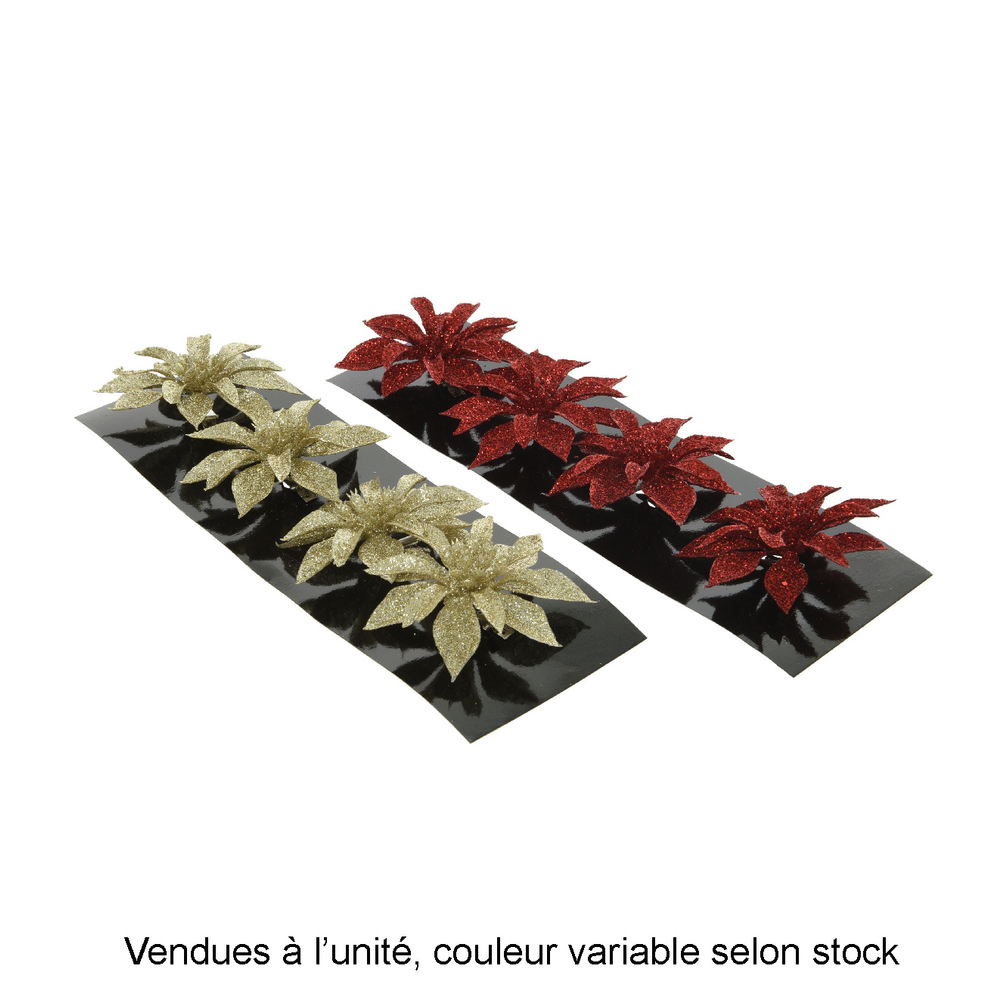 Poinsettia à clipser 8cm or rouge