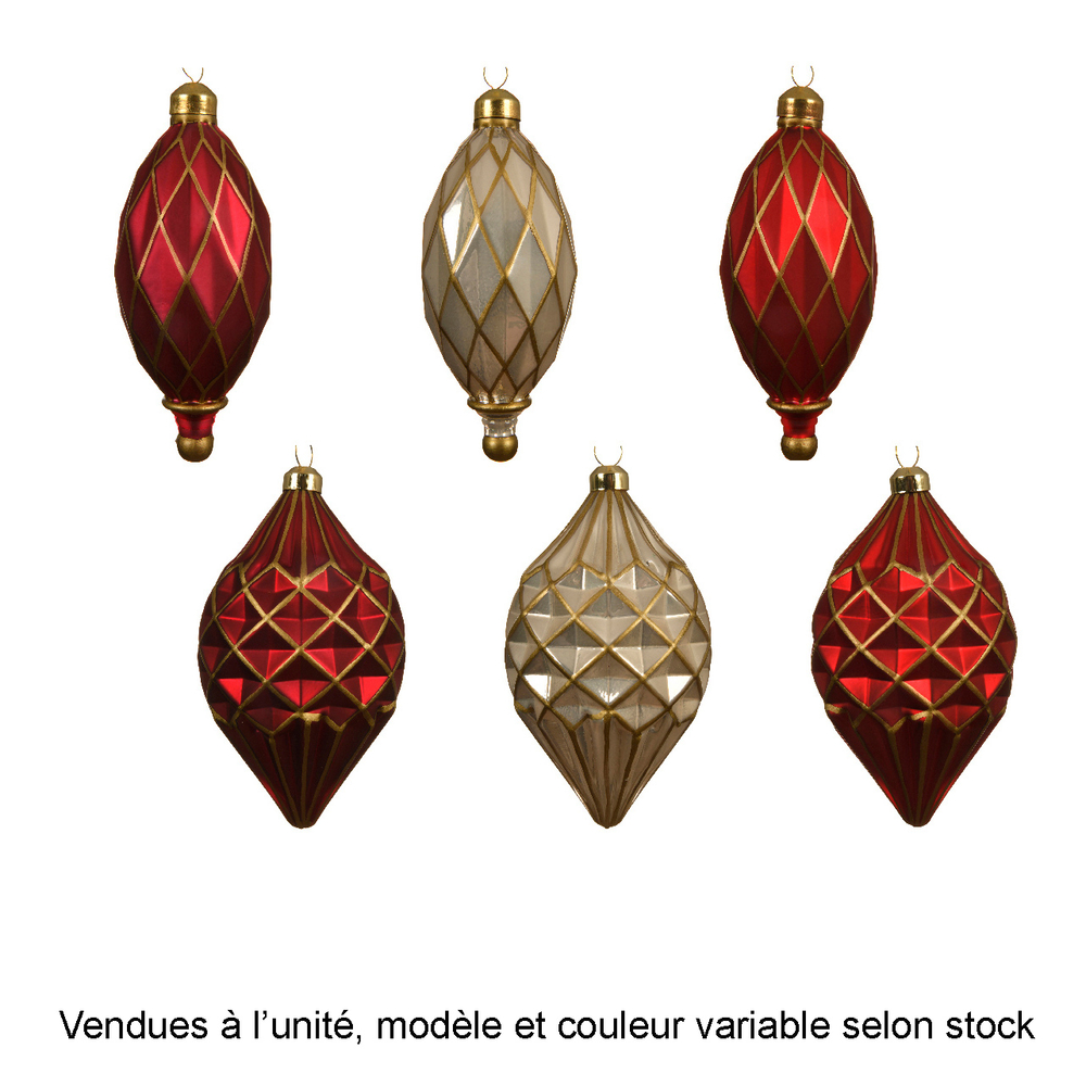 Suspension de Noël en verre : forme diamant, coloris rouge - H.14cm