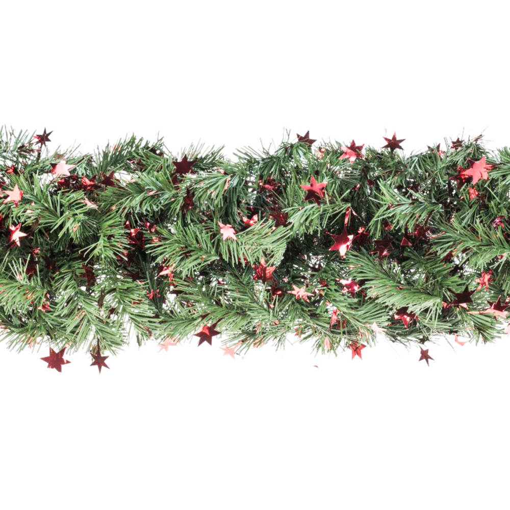 Guirlande sapin vert étoiles rouge 270cm