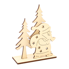 Scène de Noël en bois à décorer, Père Noël et sapins - 12x15x5cm
