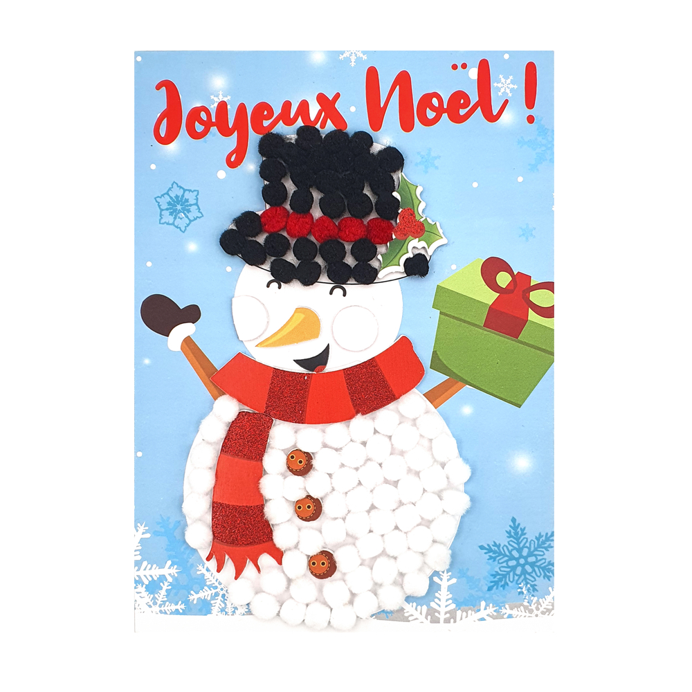 Kit Tableau d'un bonhomme de neige en pompons - 15x21cm