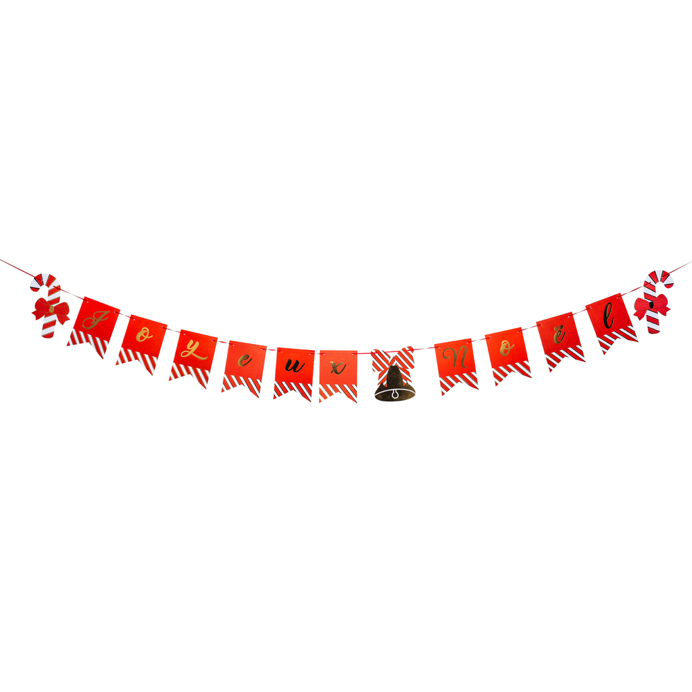 Guirlande trad. Joyeux Noël sucre d'orge et cloche - 12,7x17,8x200cm