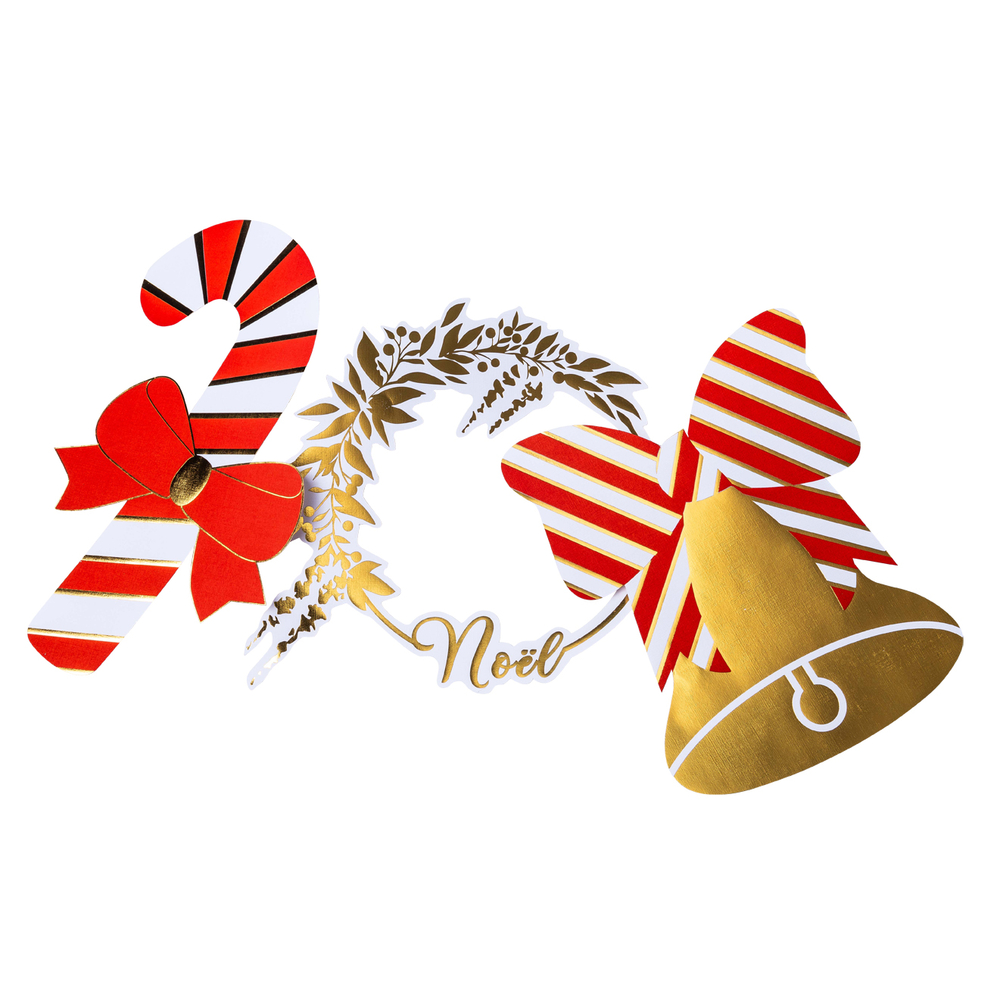 6 Décoration de table : cloche, sucre d'orge et couronne Noël