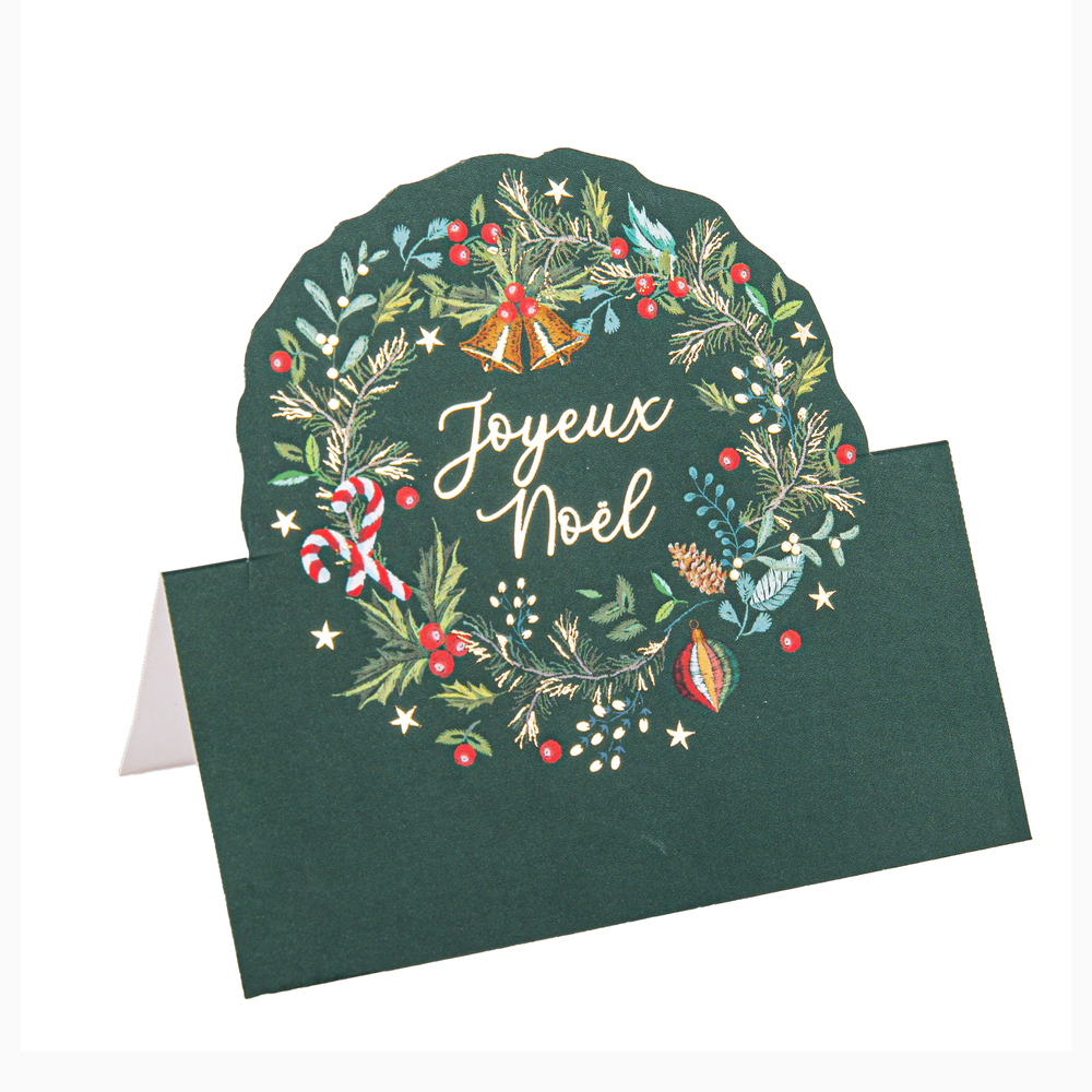 8 marque-places Joyeux Noël d'antan vert anglais et or - 8x7,5cm