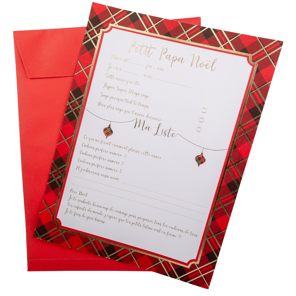 Lettre au Père Noël Tartan - 21x28cm + enveloppe rouge