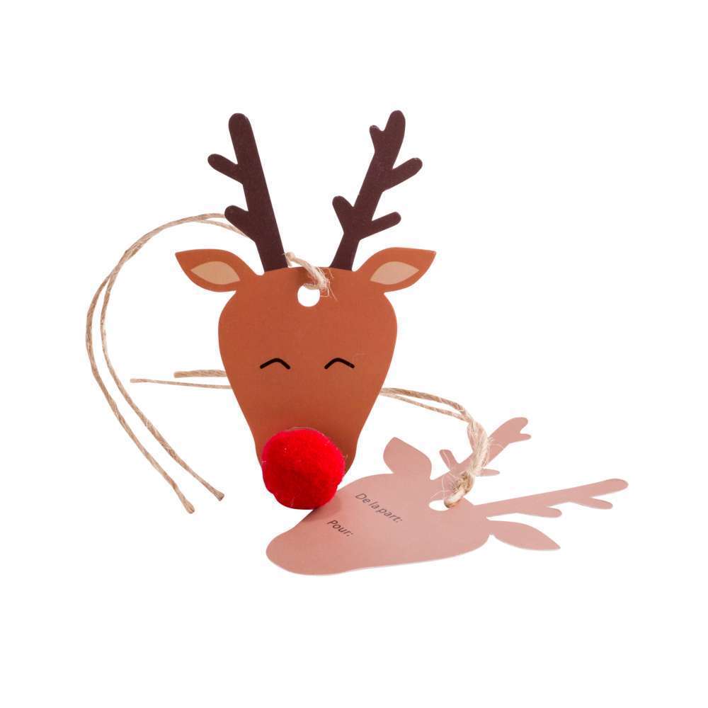 8 étiquettes cadeau Rudolph nez pompon 